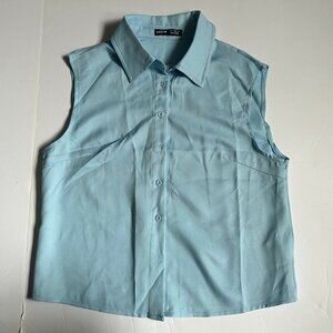 SHEIN Light Blue Sleeveless Collared Button Down Shirt, Size S, NWOT